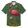 LeosWare® Men's Hawaiian Shirt Short Sleeve Button-up Breathable & Quick-Dry Aloha Flamingo Garden Oasis