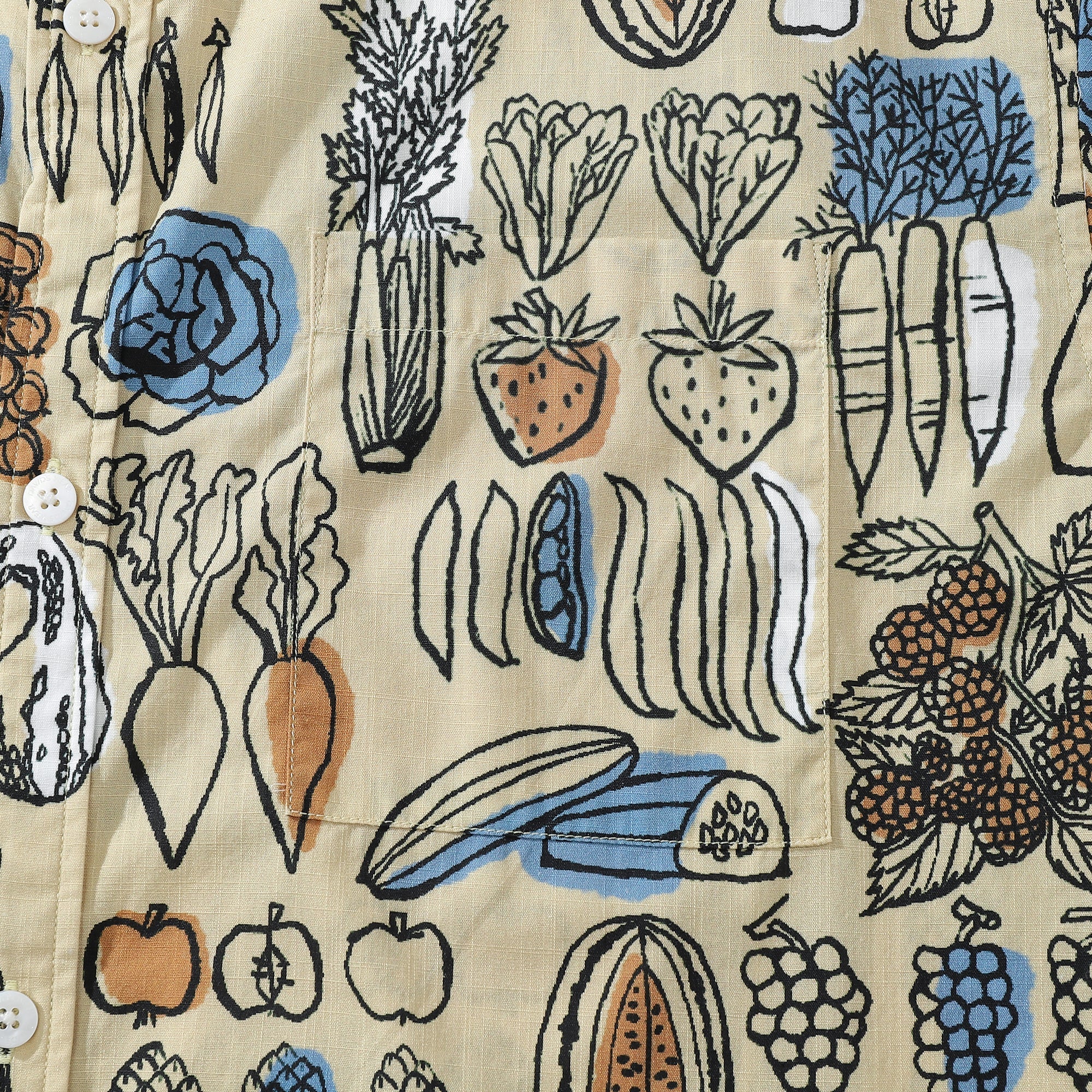 1980s Vintage Hawaiian Shirts for Men Vegetable and Fruit Print Short Sleeve Shirt
