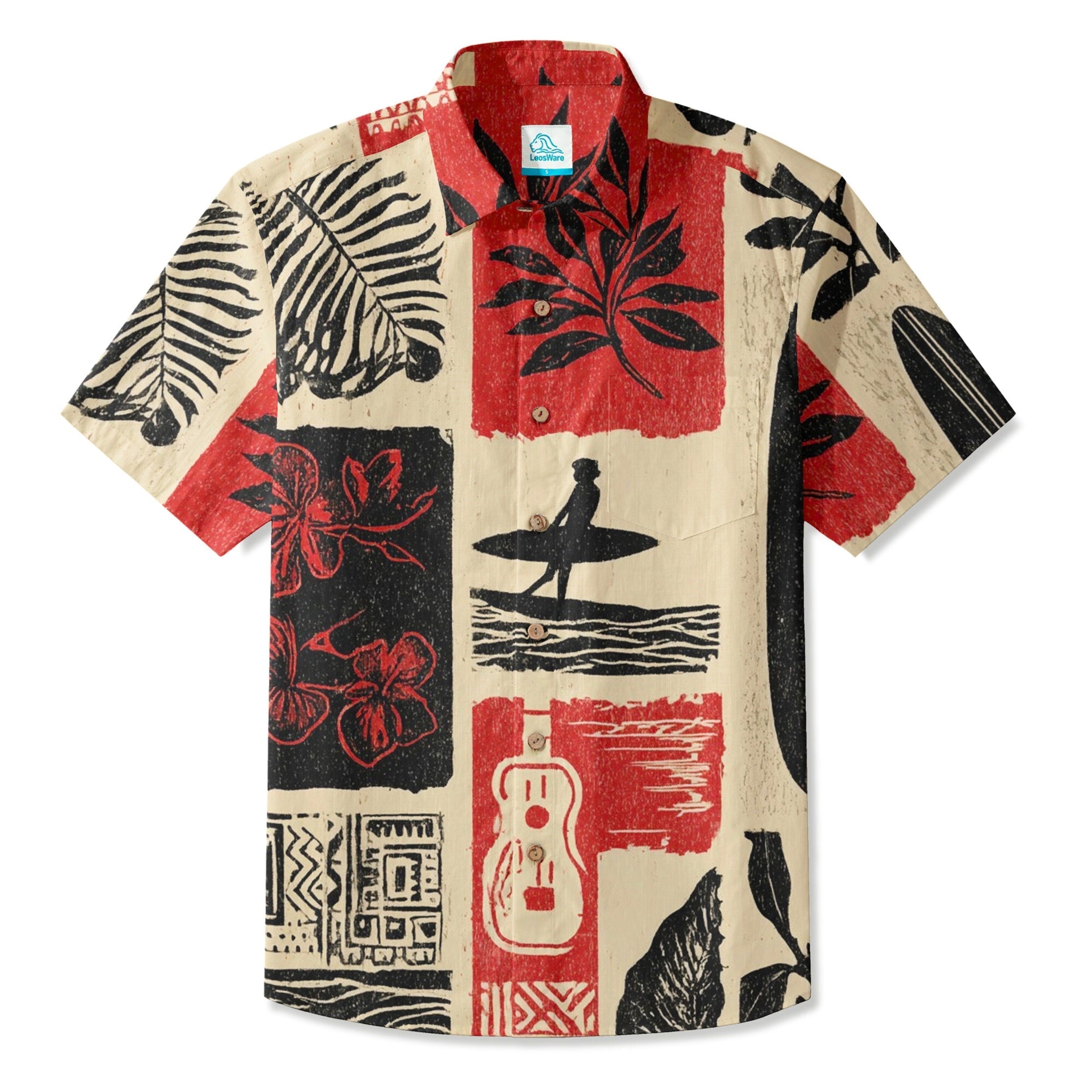 LeosWare® Men's Hawaiian Shirt Short Sleeve Button-up Breathable & Quick-Dry Aloha Island Drift