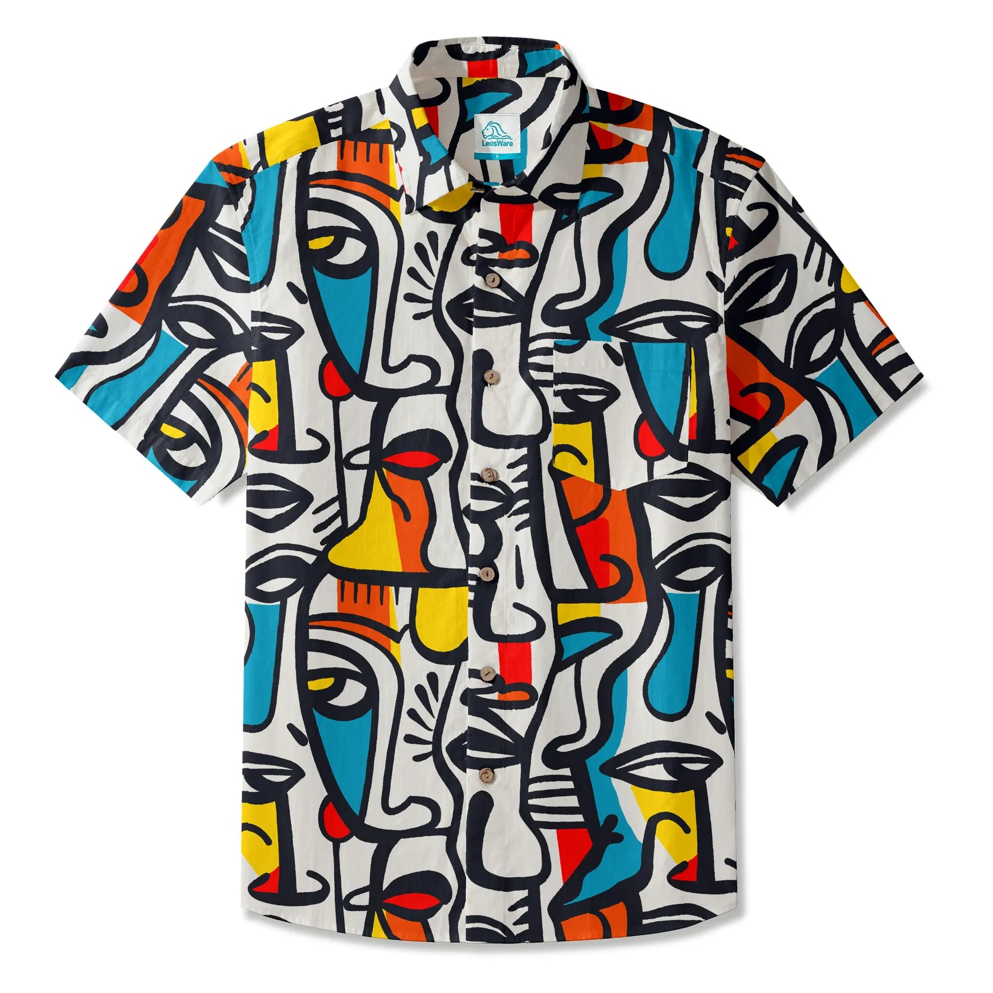 LeosWare® Men's Hawaiian Shirt Short Sleeve Button-up 100% Cotton Aloha Face Paint Palette
