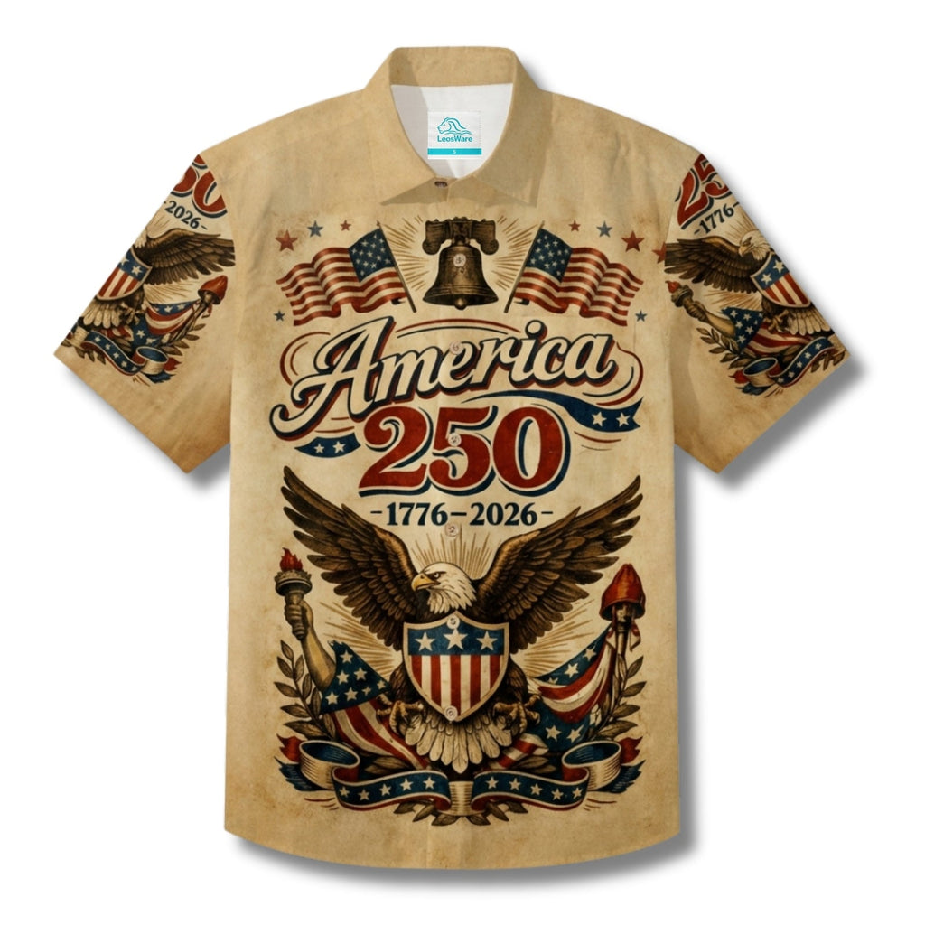 LeosWare® Men's Hawaiian Shirt Short Sleeve Button-up Breathable & Quick-Dry Aloha 250th Anniversary Celebration Of Us Independence Day