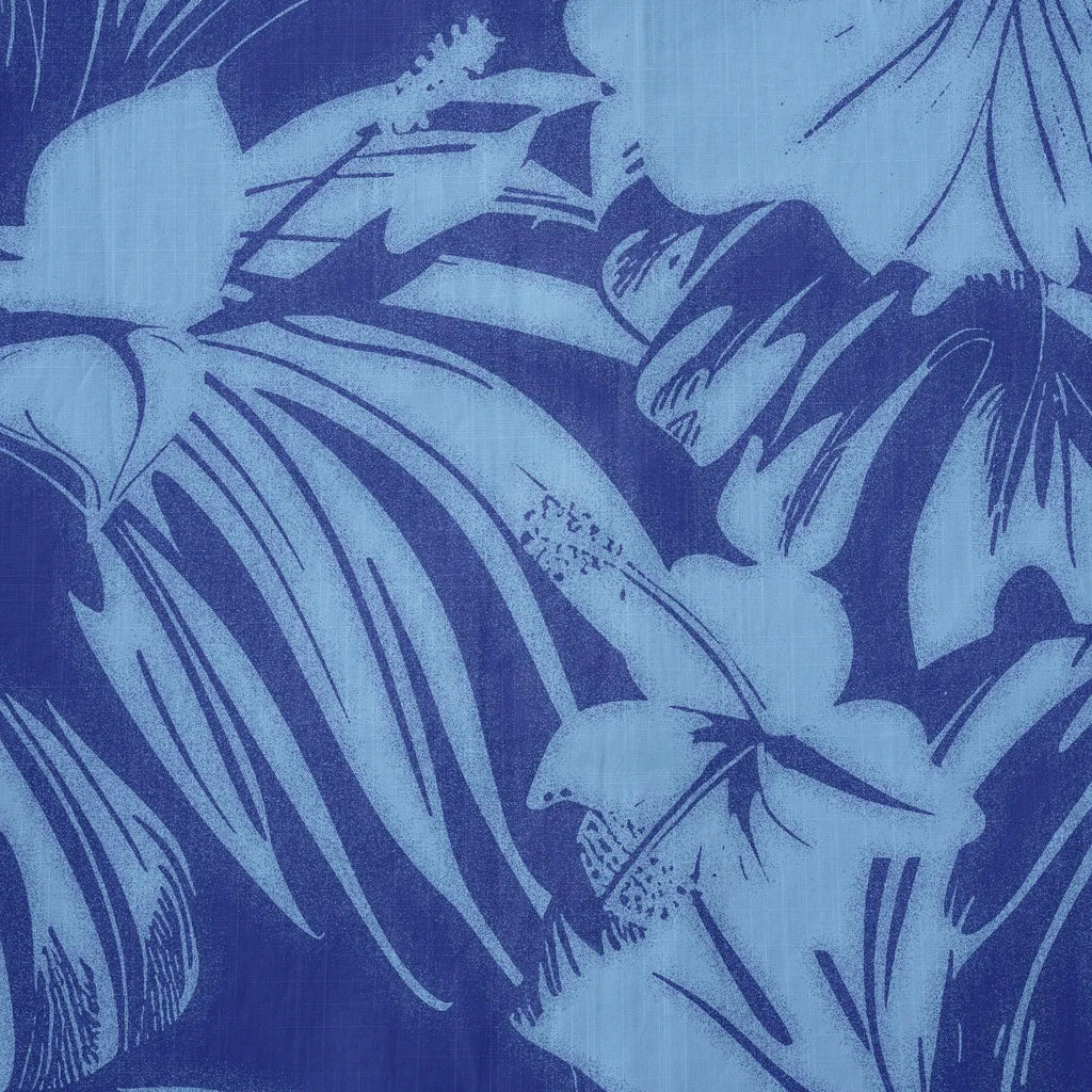 LeosWare® Hibiscus Flower Men's Hawaiian Shirt Short Sleeve Button-up 100% Cotton Blue Aloha Blue Serenity