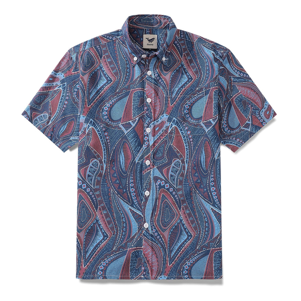 1970s Vintage Men's Hawaiian Shirt Abstract City Print Button-down Short Sleeve Aloha Shirt