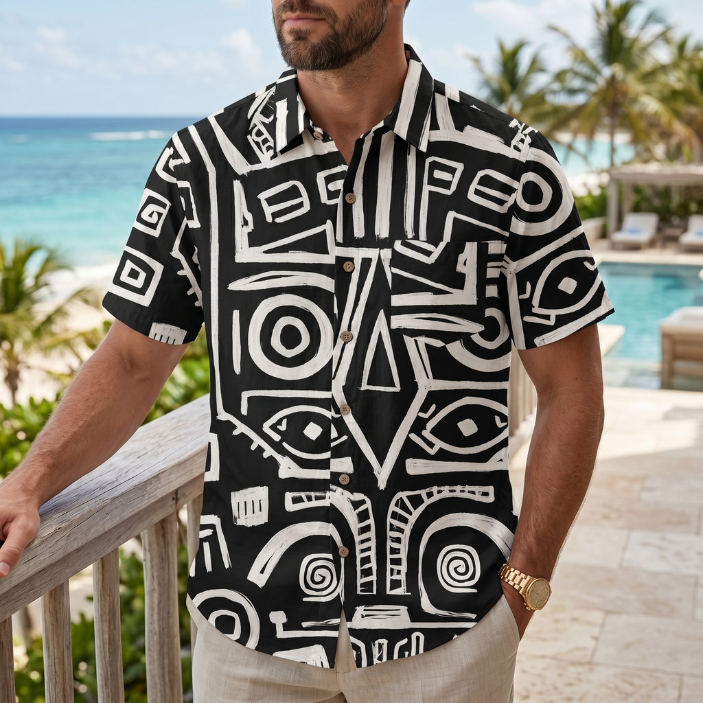 LeosWare® Men's Hawaiian Shirt Short Sleeve Button-up 95% Polyester, 5% Spandex Aloha Night Idol
