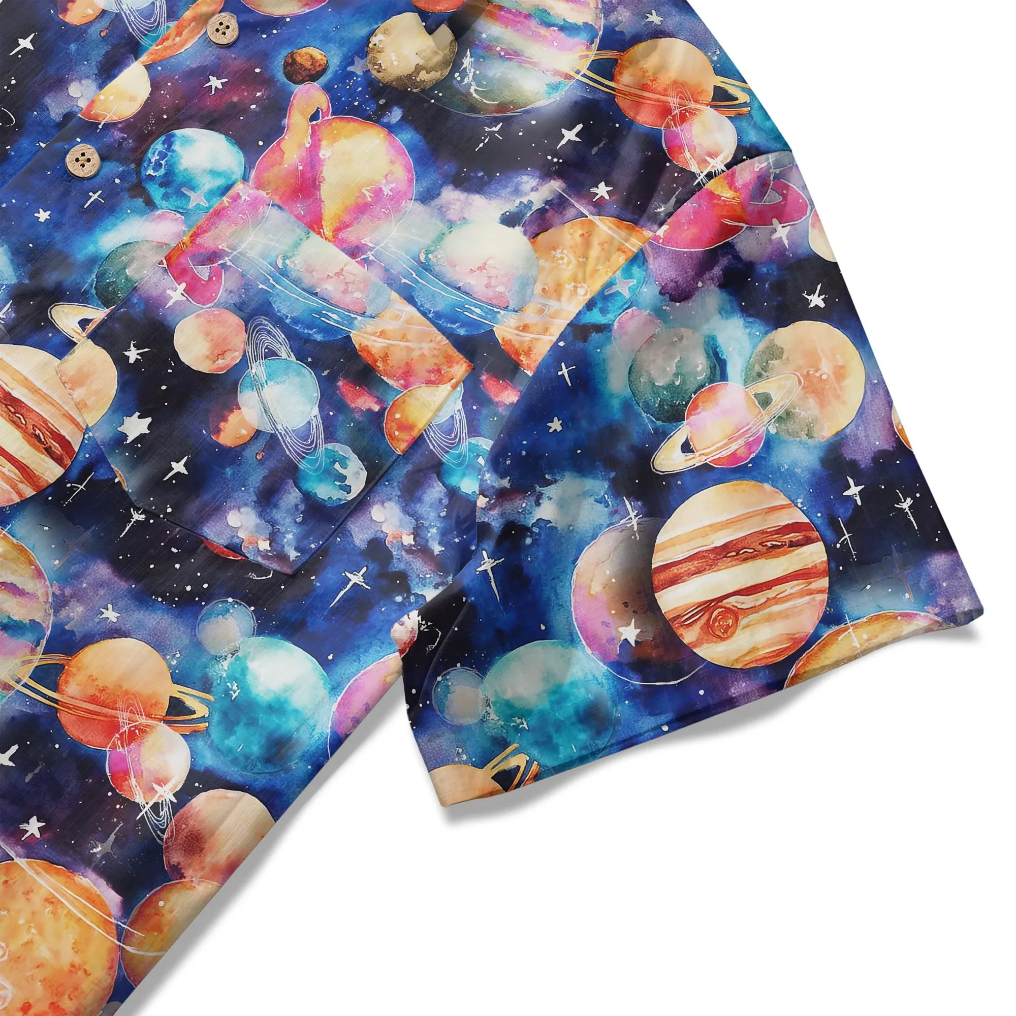 LeosWare® Men's Hawaiian Shirt Short Sleeve Button-up 100% Cotton Blue Aloha Watercolor Star Dream