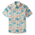 LeosWare® Men's Hawaiian Shirt Short Sleeve Button-up 100% Cotton Blue Aloha Blue Turtle Roaming Coral