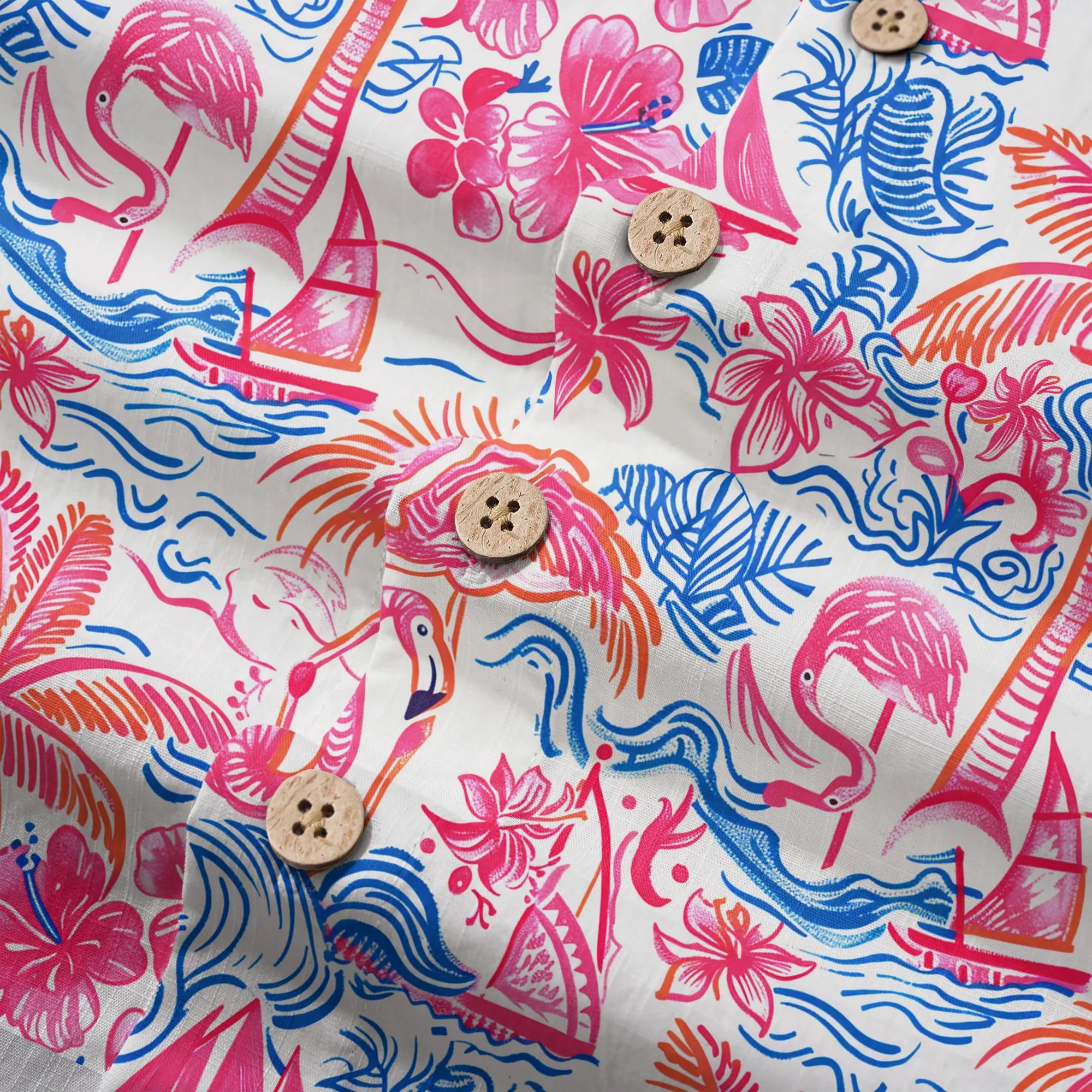 LeosWare® Men's Hawaiian Shirt Short Sleeve Button-up 100% Cotton Aloha Tropical Fire Bay