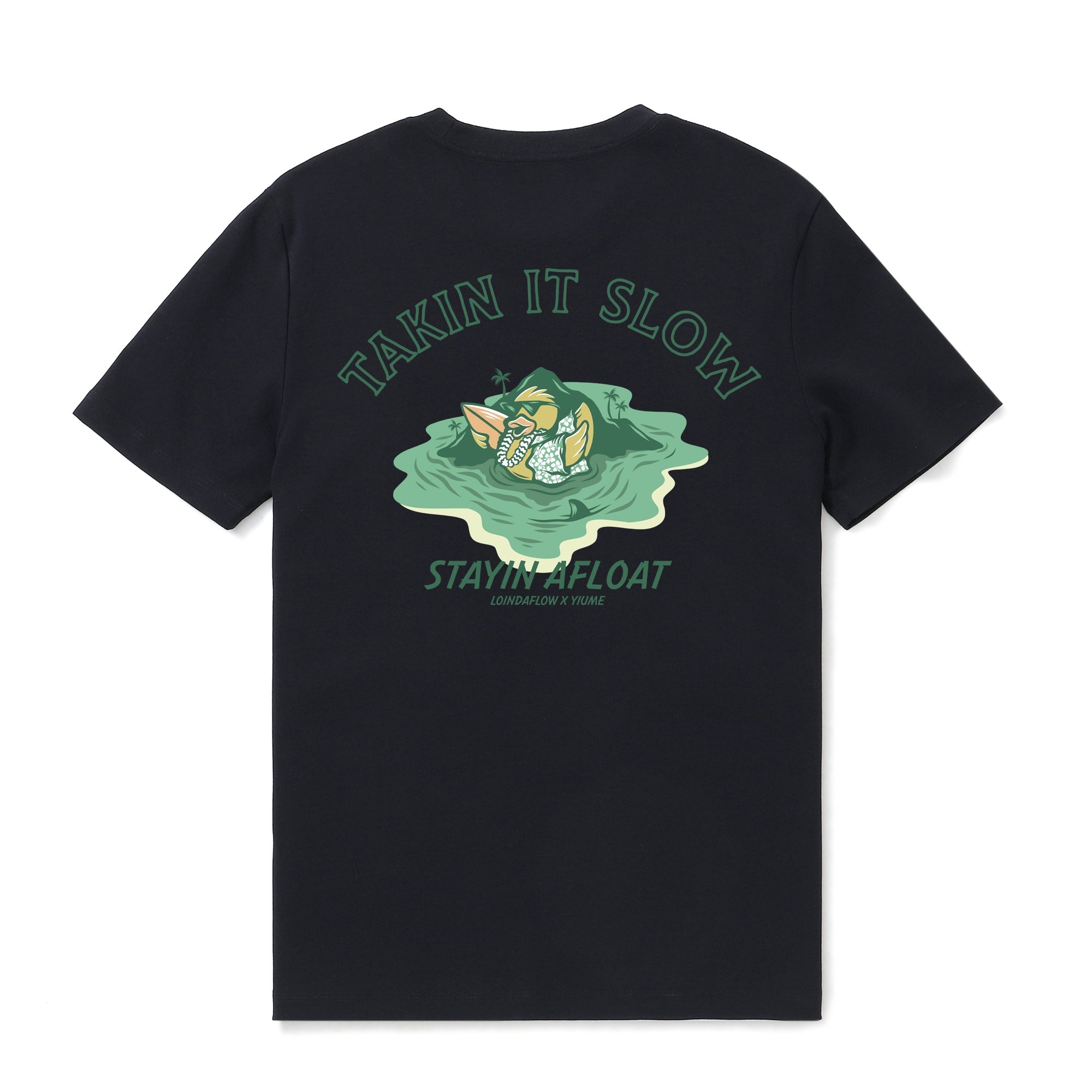 Hawaiian Tee For Men Takin It Slow By Loindaflow Tee Crew Neck 100% Cotton - BLACK
