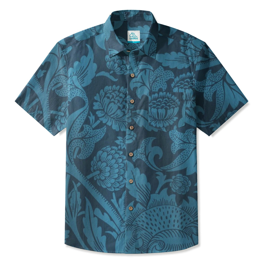 LeosWare® Men's Hawaiian Shirt Short Sleeve Button-up 95% Polyester, 5% Spandex Aloha Midnight Vine