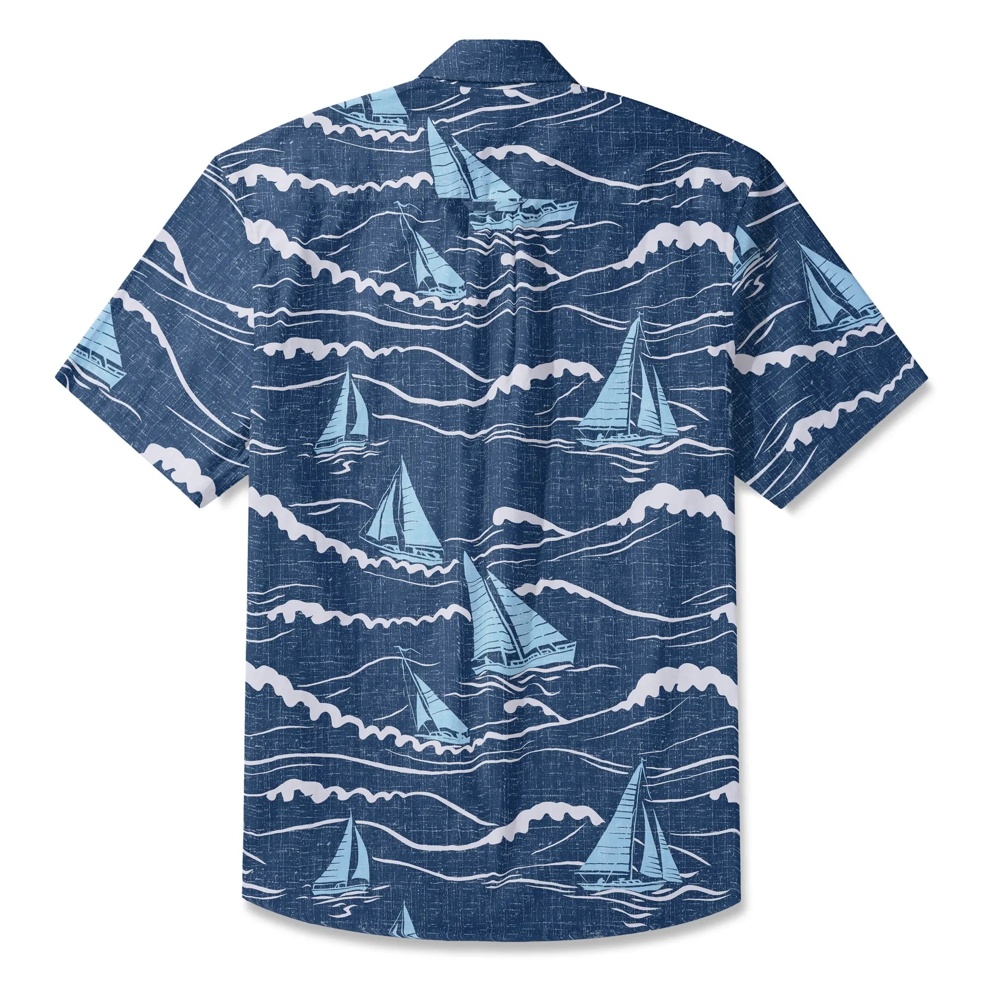 LeosWare® Sailboat Men's Hawaiian Shirt Short Sleeve Button-up 100% Cotton Blue Aloha Blue Sail Adventure