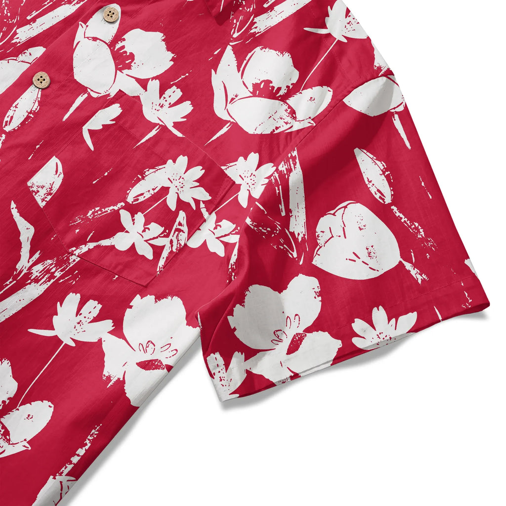 LeosWare® Flower Men's Hawaiian Shirt Short Sleeve Button-up 100% Cotton Red Aloha Red Earth Aroma