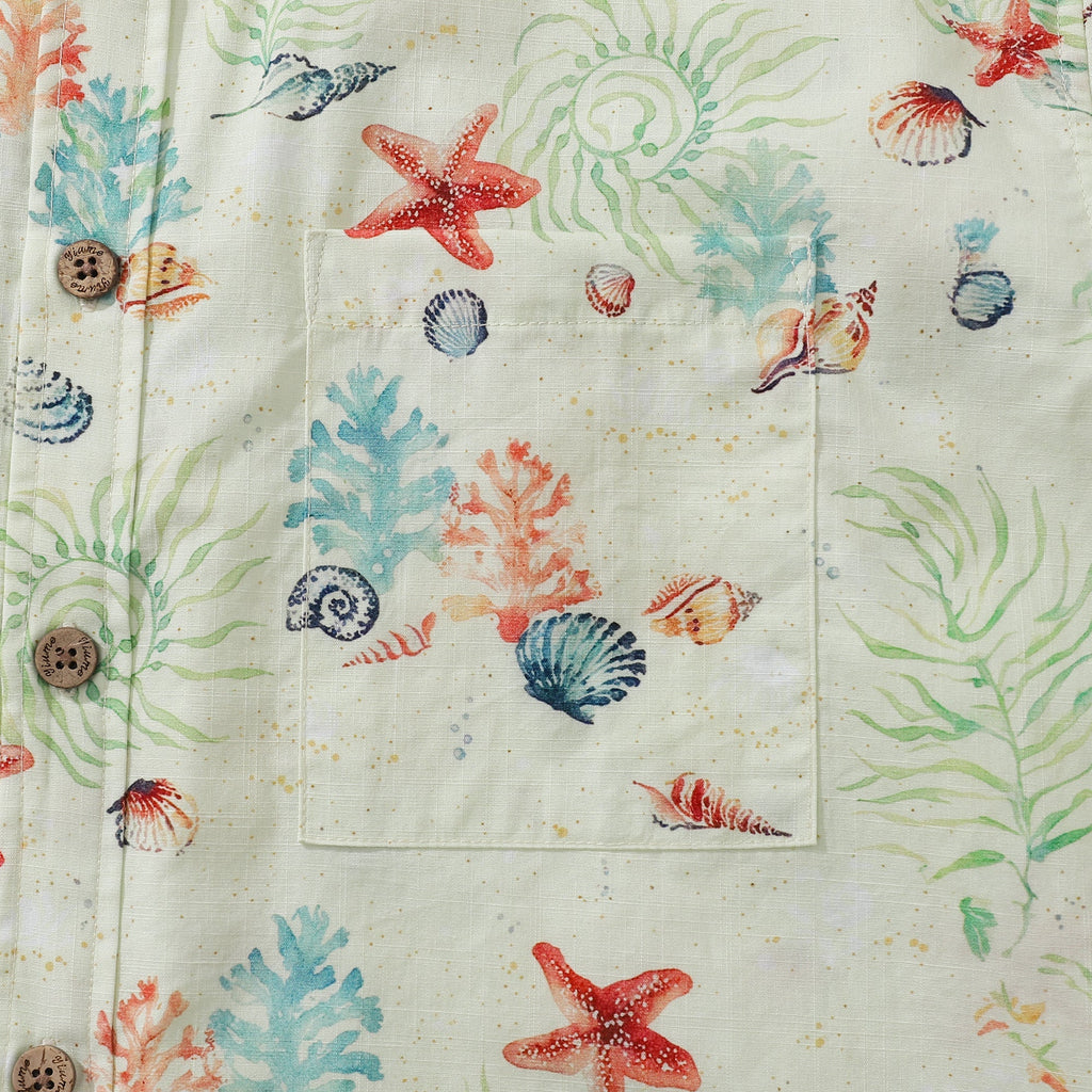 Hawaiian Shirt For Men Voices of the Shore Button-down Short Sleeve 100% Cotton Shirt