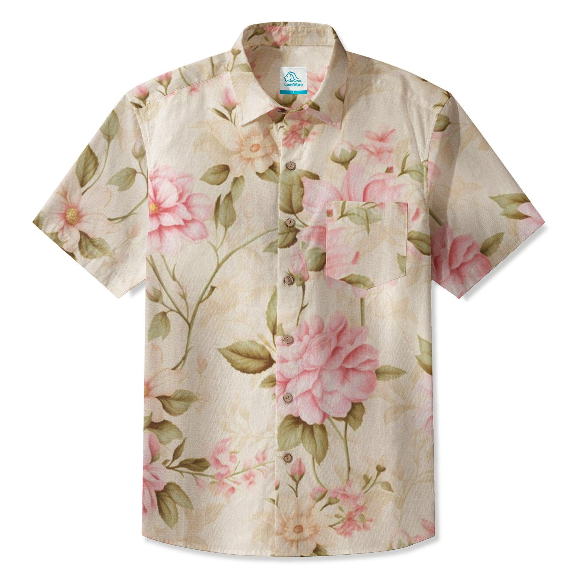 LeosWare® Men's Hawaiian Shirt Short Sleeve Button-up 95% Polyester, 5% Spandex Aloha Soft Graphic