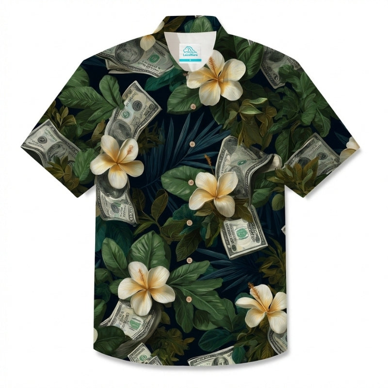 LeosWare® Men's Hawaiian Shirt Short Sleeve Button-up Breathable & Quick-Dry Aloha Garden Of Dollars
