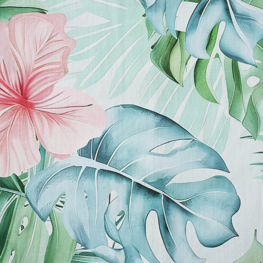 LeosWare® Men's Hawaiian Shirt Short Sleeve Button-up 100% Cotton Green Aloha Powdered Hibiscus Grove