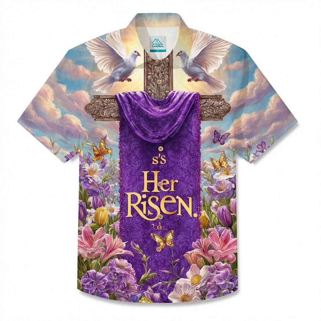 LeosWare® Men's Hawaiian Shirt Short Sleeve Button-up Breathable & Quick-Dry Aloha Easter In Bloom
