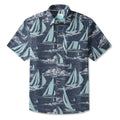 LeosWare® Sailboat Men's Hawaiian Shirt Short Sleeve Button-up 100% Cotton Blue Aloha Sailing To The Horizon