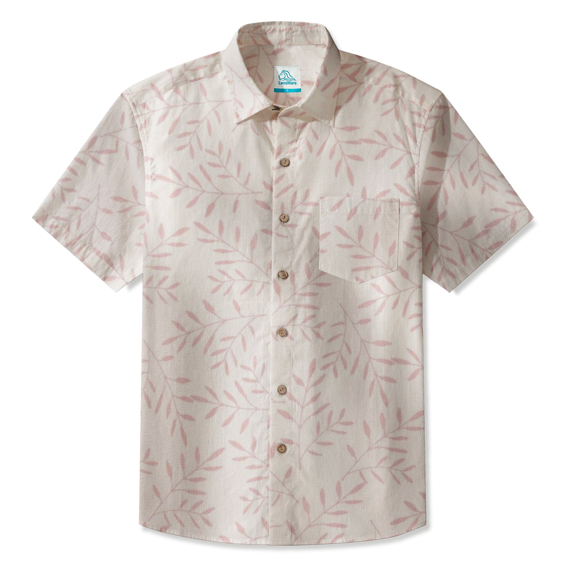 LeosWare® Men's Hawaiian Shirt Short Sleeve Button-up 95% Polyester, 5% Spandex Aloha Gentle Boughs