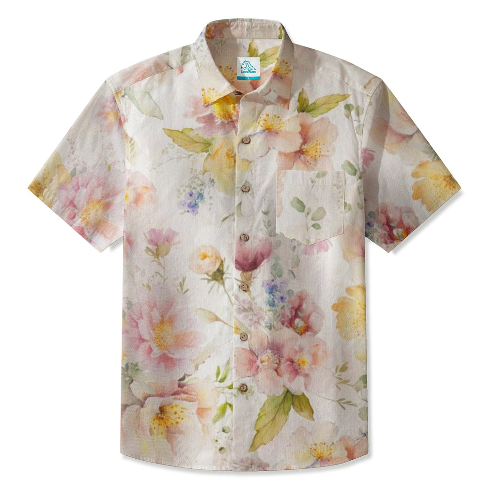 LeosWare® Men's Hawaiian Shirt Short Sleeve Button-up 95% Polyester, 5% Spandex Aloha Field Of Comfort