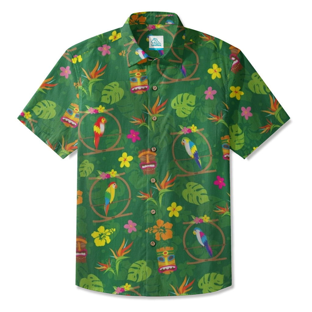 LeosWare® Men's Hawaiian Shirt Short Sleeve Button-up Breathable & Quick-Dry Aloha Jungle-inspired Tiki Art