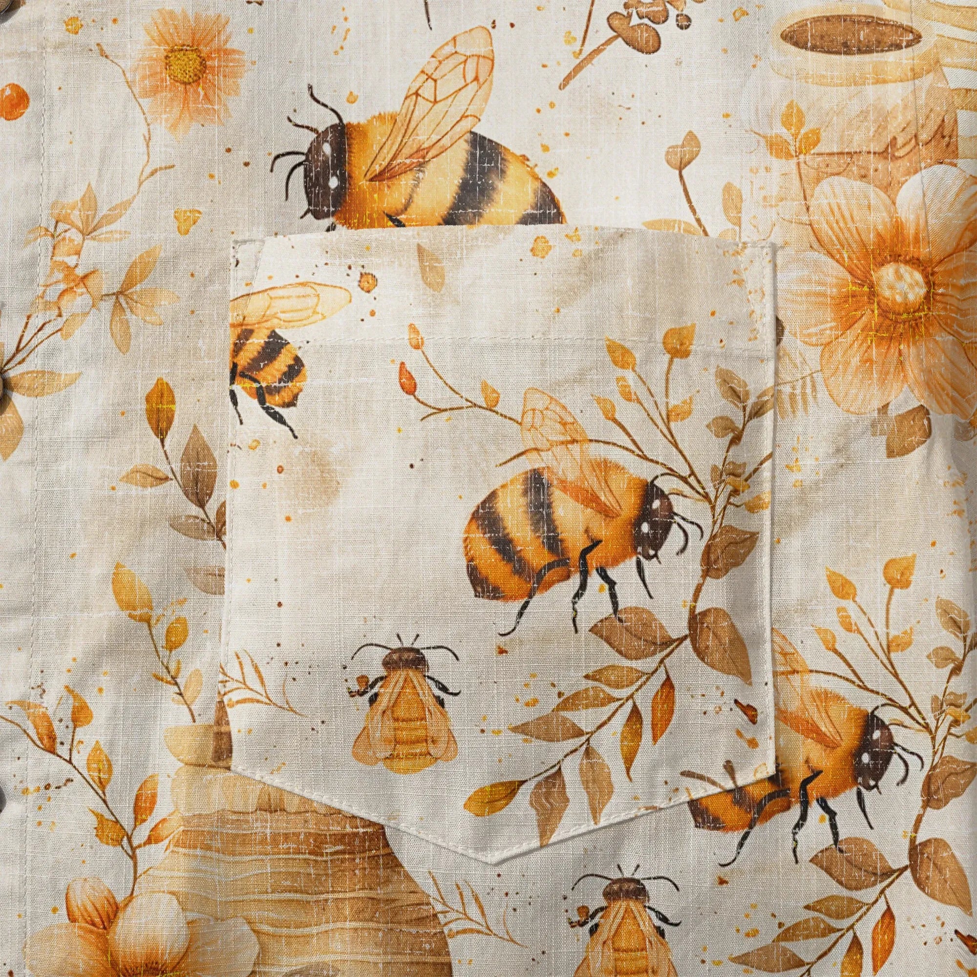 LeosWare® Men's Hawaiian Shirt Short Sleeve Button-up 100% Cotton Yellow Aloha Autumn Harvest In The Honey Garden Bee