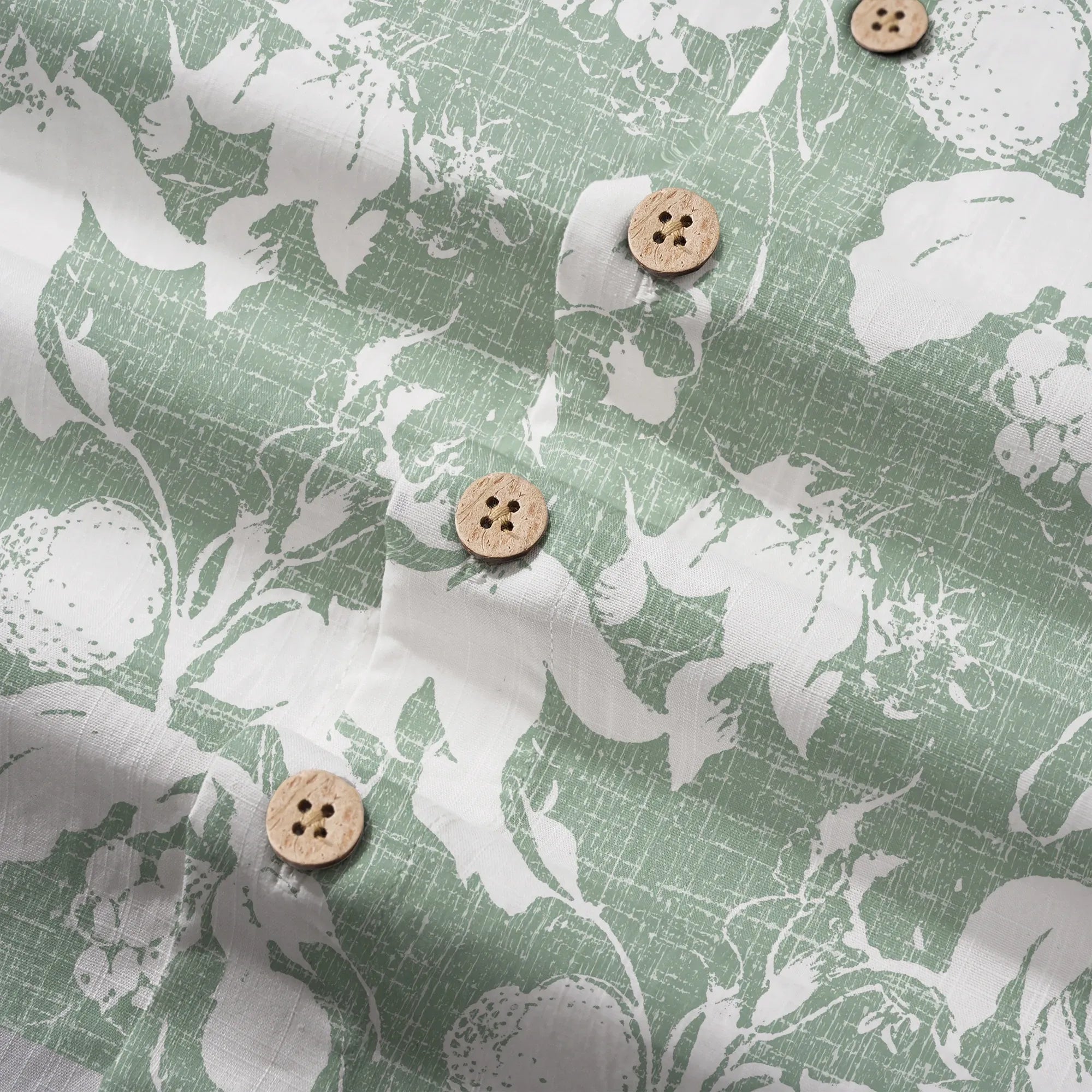 LeosWare® Flower Men's Hawaiian Shirt Short Sleeve Button-up 100% Cotton Green Aloha Verdant Memoirs