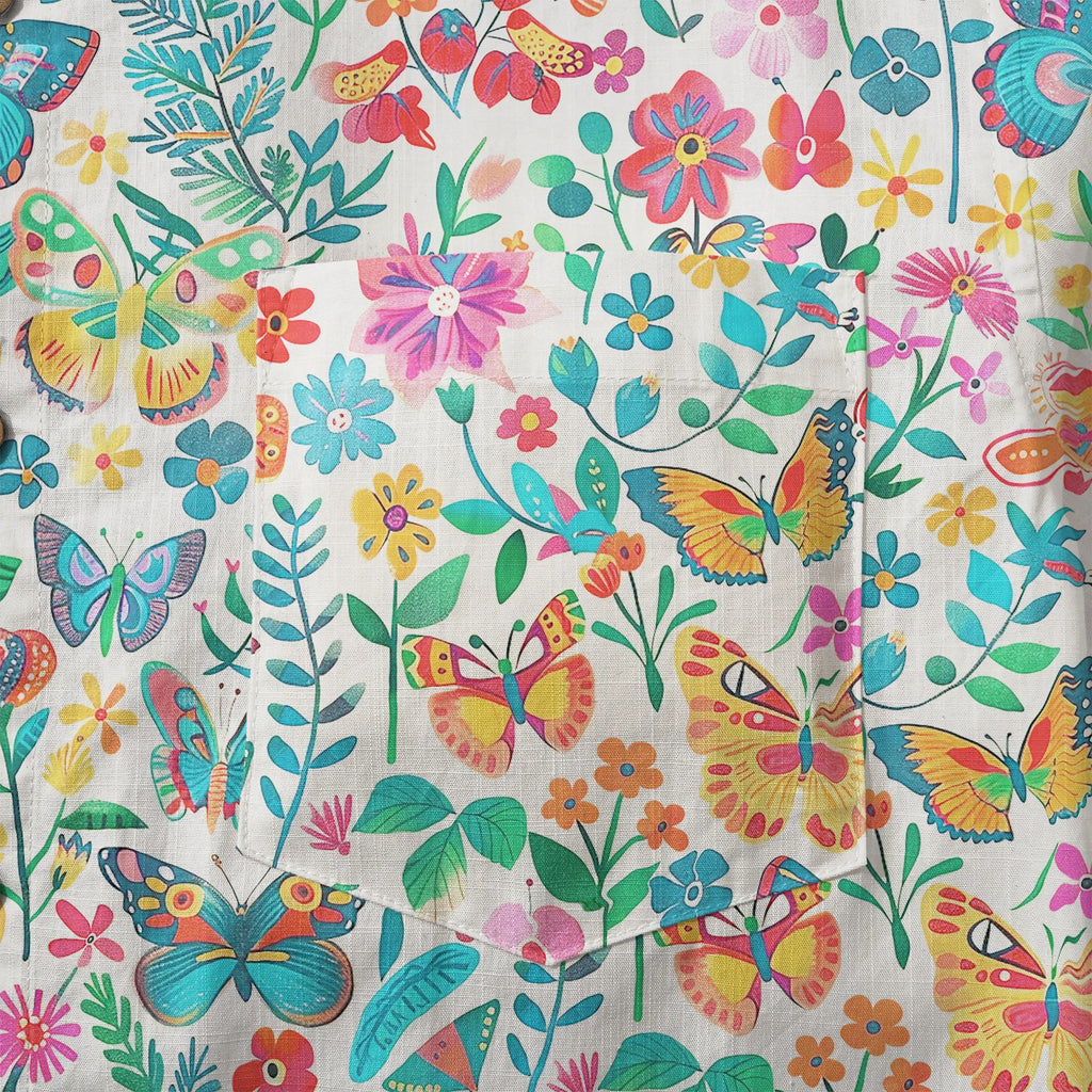 LeosWare® Men's Hawaiian Shirt Short Sleeve Button-up 100% Cotton Blue Aloha Dance Of The Butterfly Blossom Collection