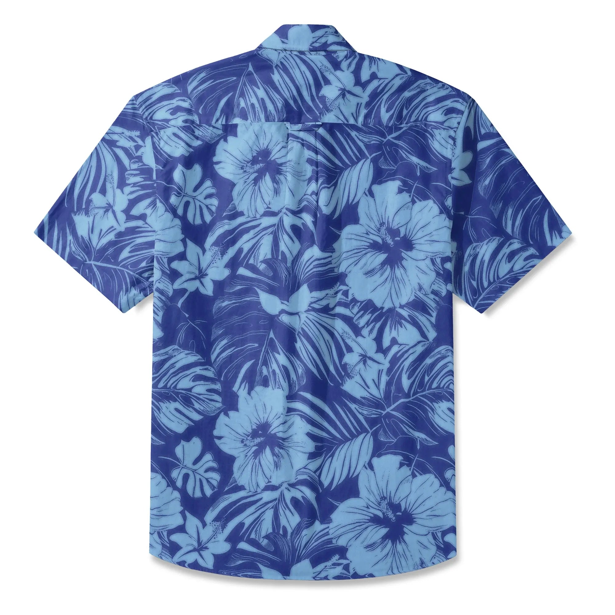 LeosWare® Hibiscus Flower Men's Hawaiian Shirt Short Sleeve Button-up 100% Cotton Blue Aloha Blue Serenity