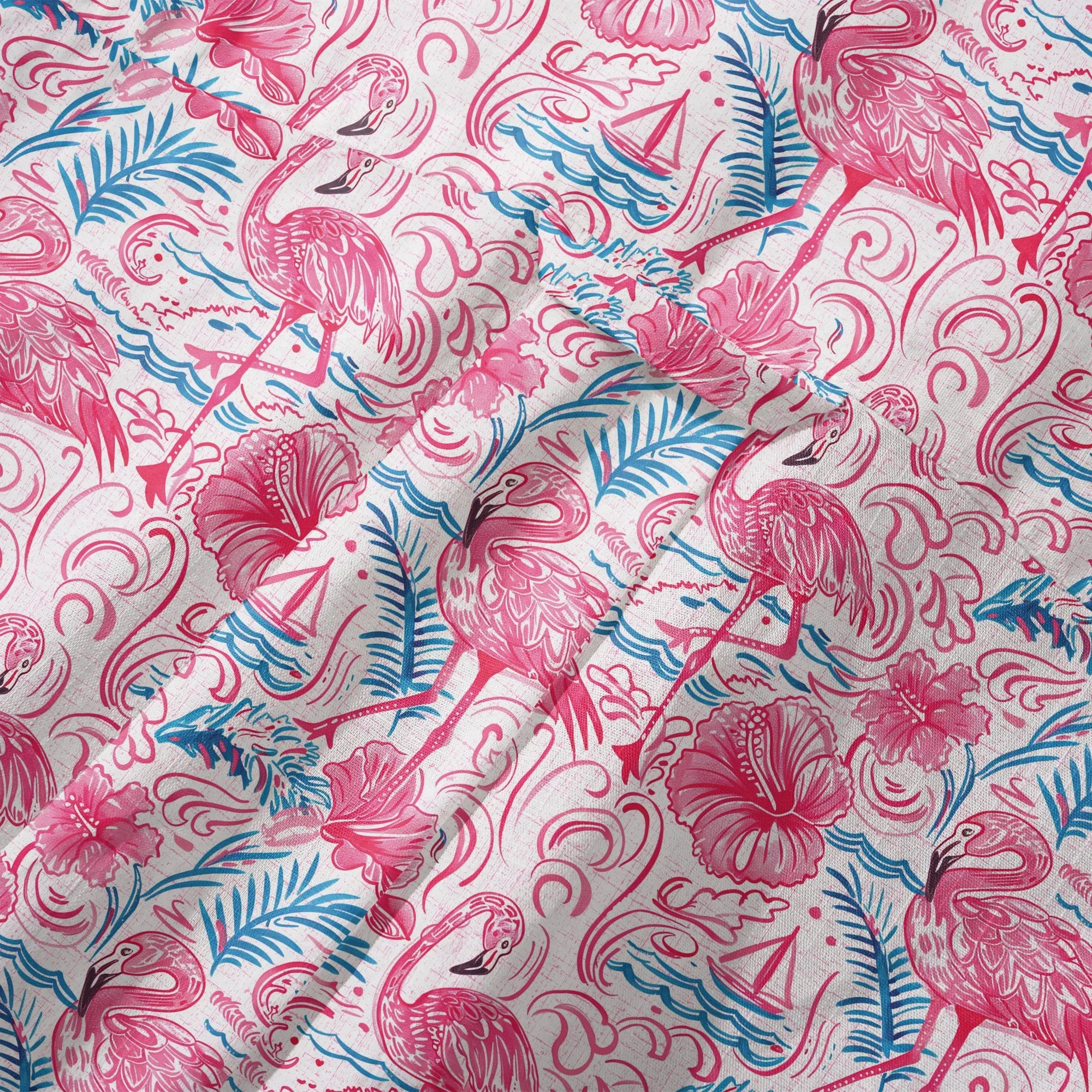 Flamingo LeosWare® Men's Hawaiian Shirt Short Sleeve Button-up 100% Cotton Aloha Coastal Whisked Powder