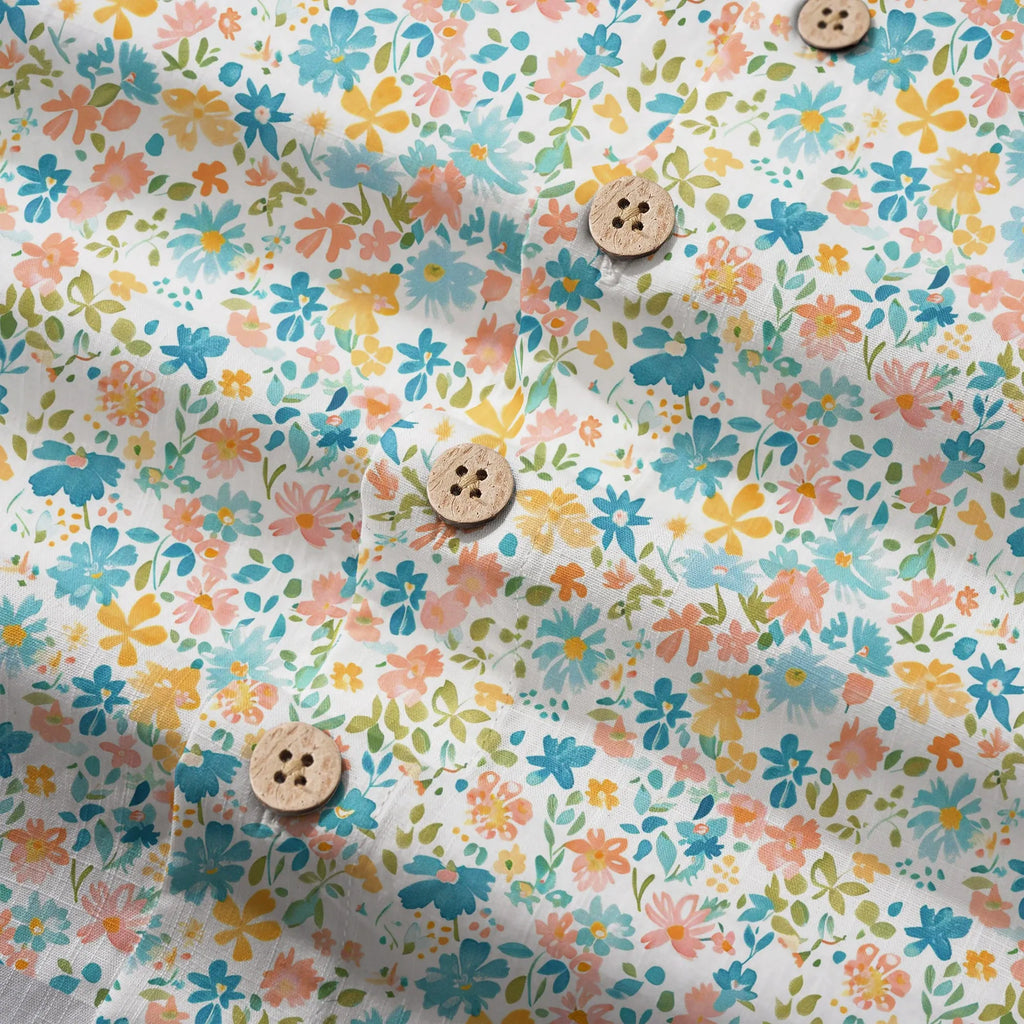 LeosWare® Flower Men's Hawaiian Shirt Short Sleeve Button-up 100% Cotton Beige Aloha Sunny Day Wildflowers