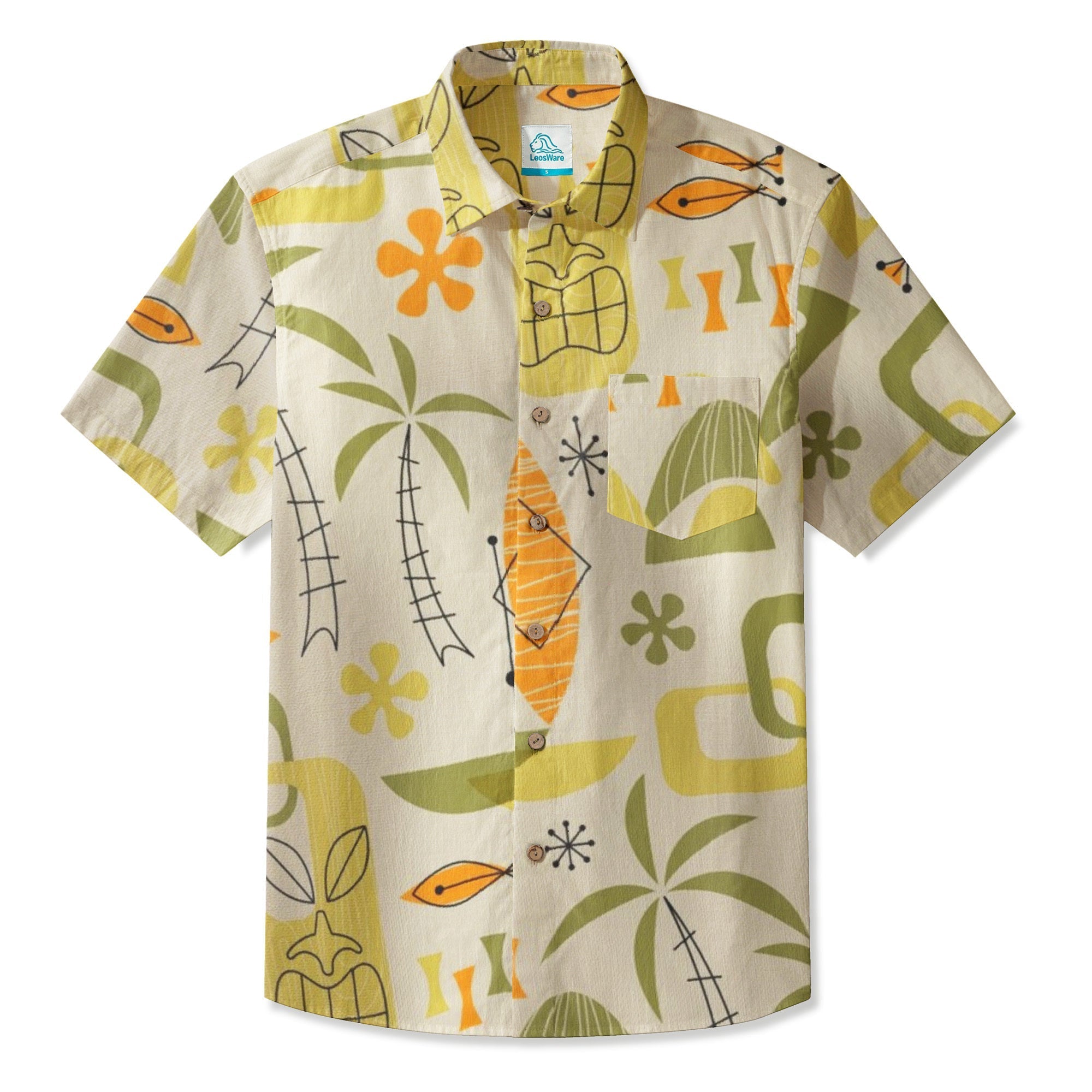 LeosWare® Men's Hawaiian Shirt Short Sleeve Button-up 95% Polyester, 5% Spandex Aloha Vintage Tiki