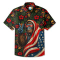 LeosWare® Men's Hawaiian Shirt Short Sleeve Button-up Breathable & Quick-Dry Aloha Bigfoot Floral American Flag