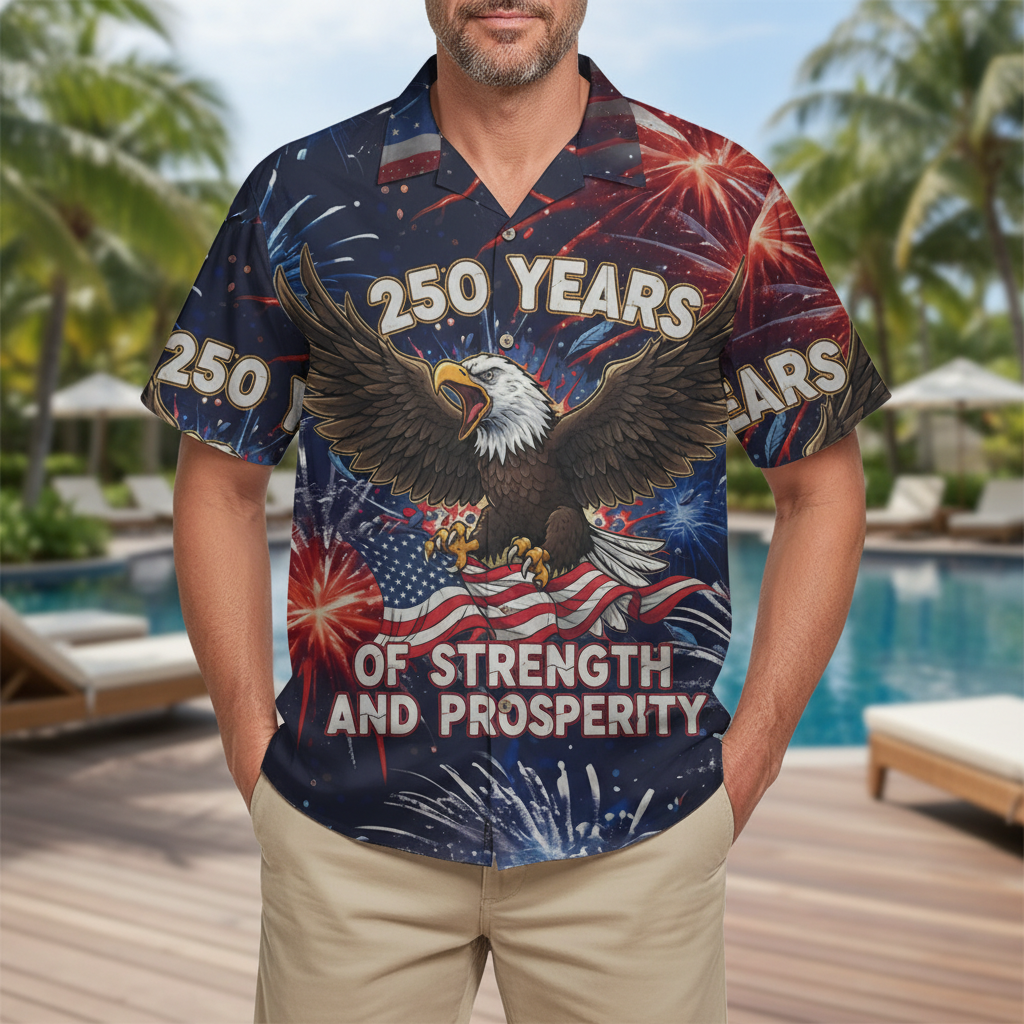 LeosWare® Men's Hawaiian Shirt Short Sleeve Button-up Breathable & Quick-Dry Aloha Freedom And Success On Independence Day