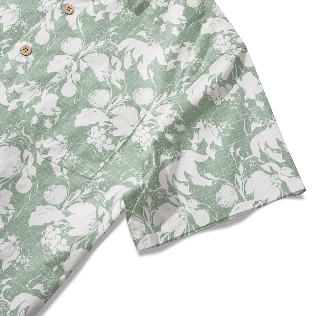 LeosWare® Flower Men's Hawaiian Shirt Short Sleeve Button-up 100% Cotton Green Aloha Verdant Memoirs
