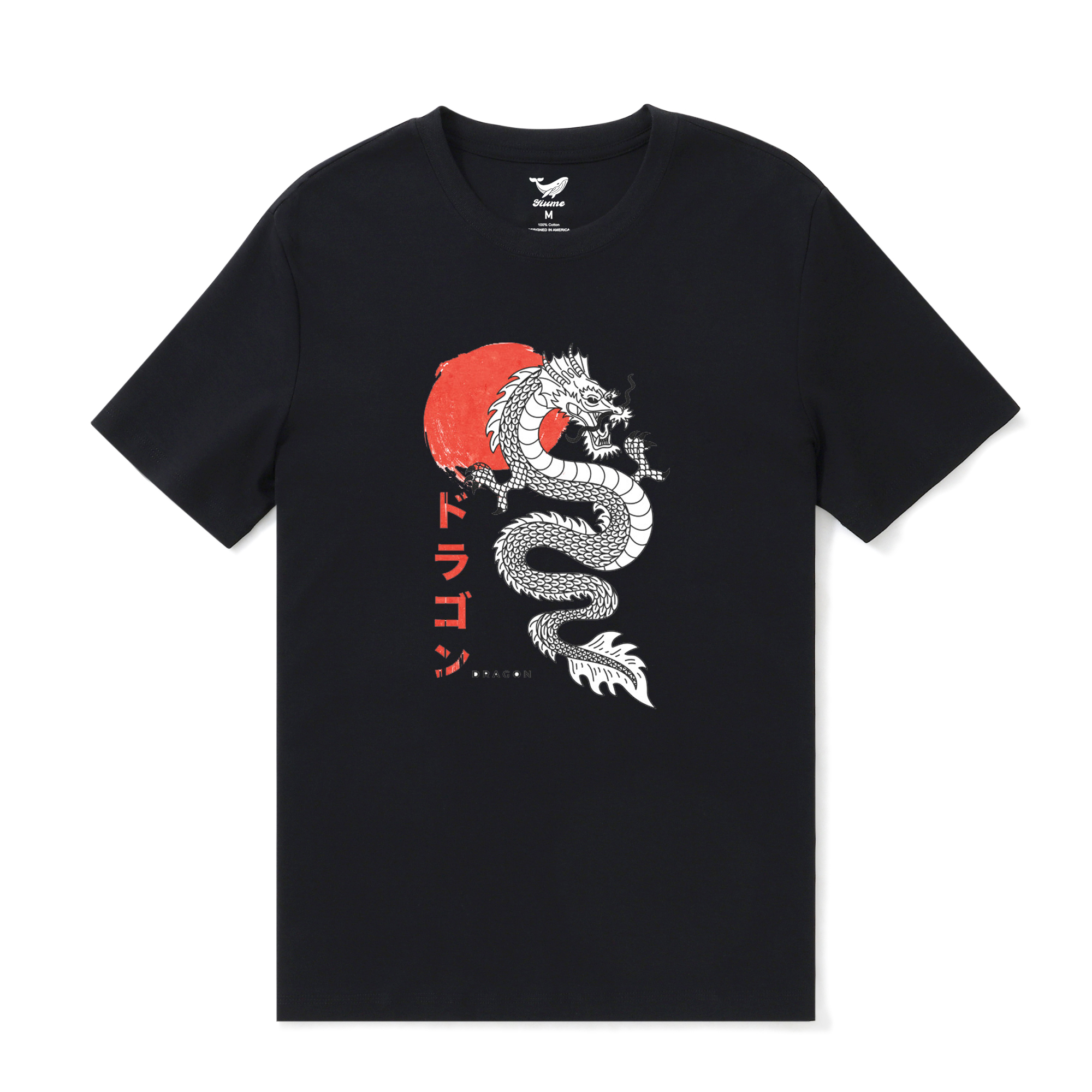 Hawaiian Tee For Men Dragon Dance Tee Crew Neck 100% Cotton - BLACK