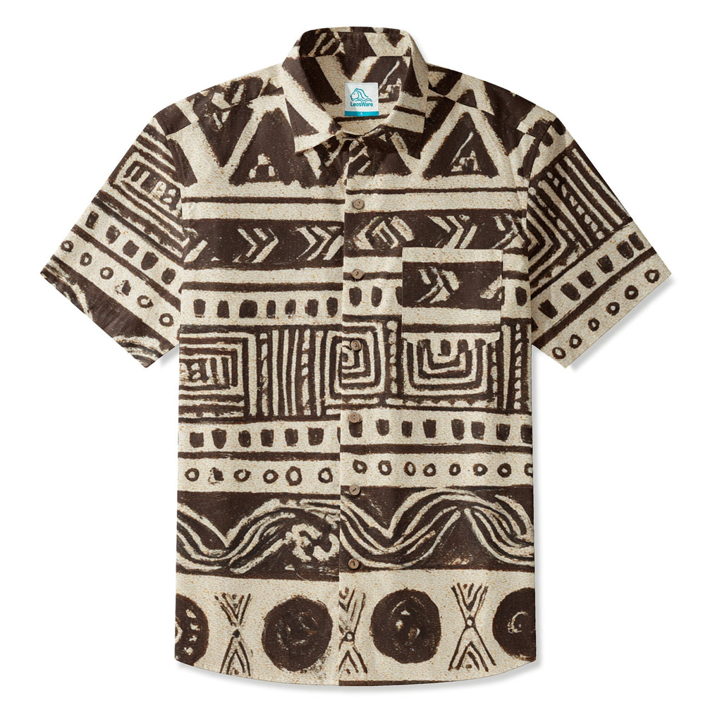 LeosWare® Men's Hawaiian Shirt Short Sleeve Button-up 95% Polyester, 5% Spandex Aloha Earth Imprints