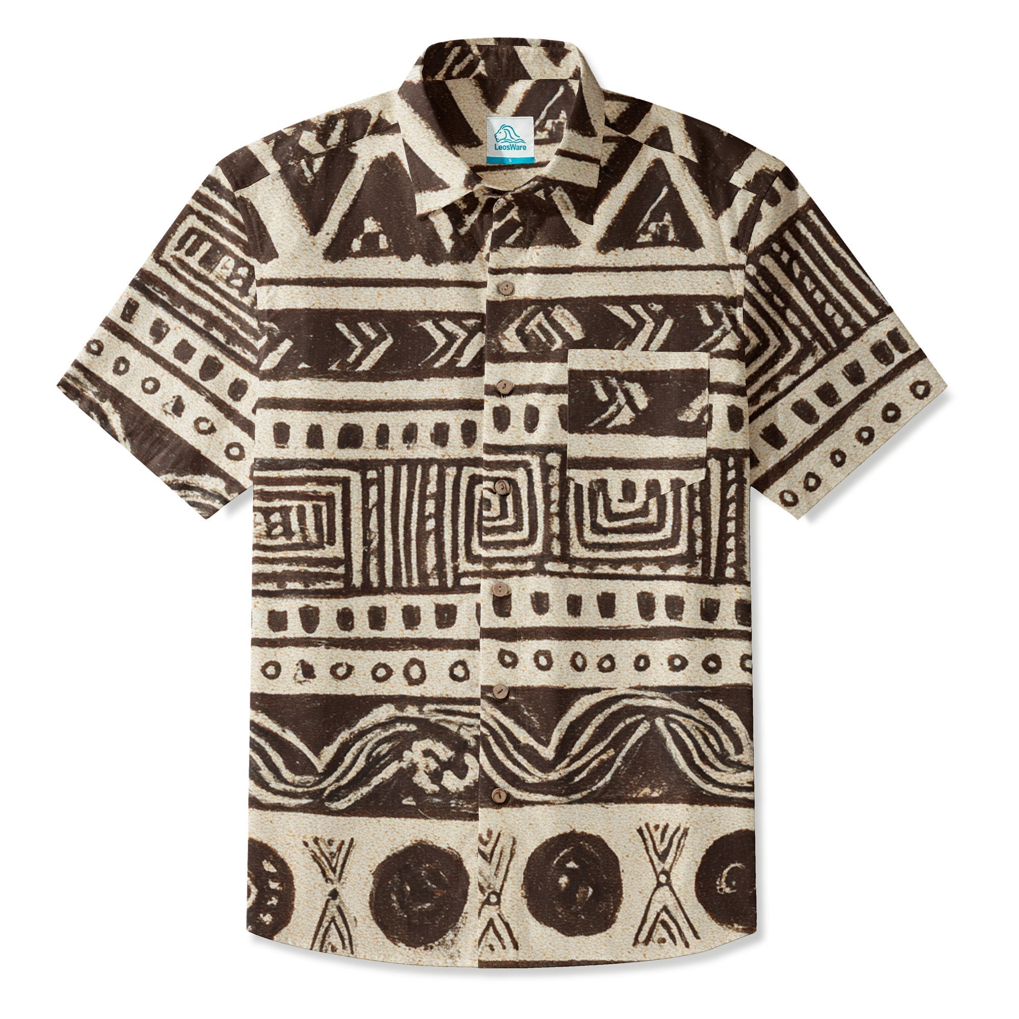 LeosWare® Men's Hawaiian Shirt Short Sleeve Button-up 95% Polyester, 5% Spandex Aloha Earth Imprints