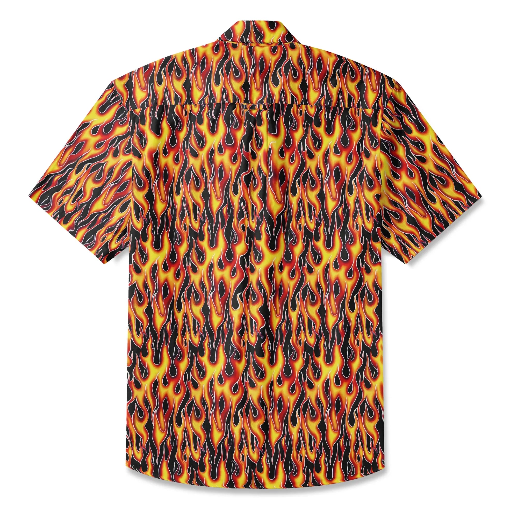 LeosWare® Flames Men's Hawaiian Shirt Short Sleeve Button-up 100% Cotton Yellow Aloha Flame Surge