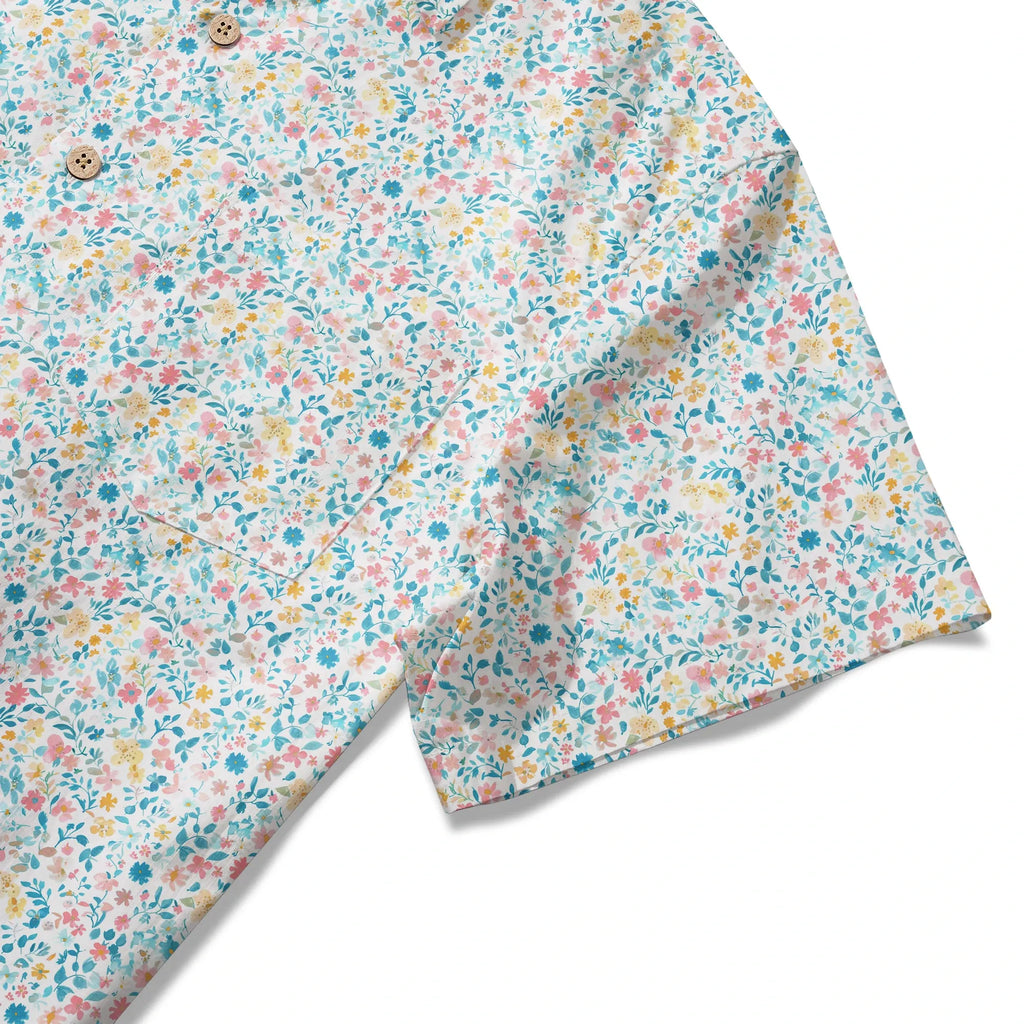 LeosWare® Flower Men's Hawaiian Shirt Short Sleeve Button-up 100% Cotton Beige Aloha Spring Whispers