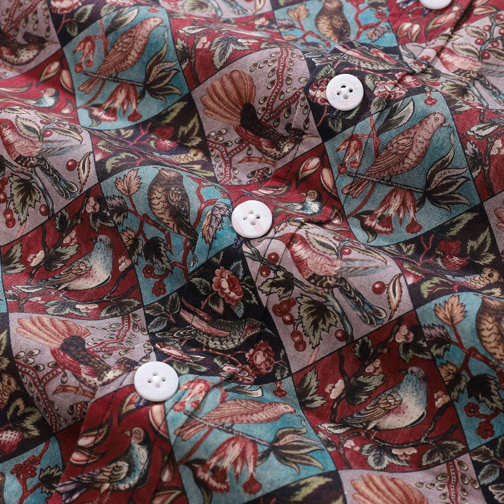 Men's Hawaiian Shirt Symphony of Birds Print Cotton Button-down Short Sleeve Aloha Shirt