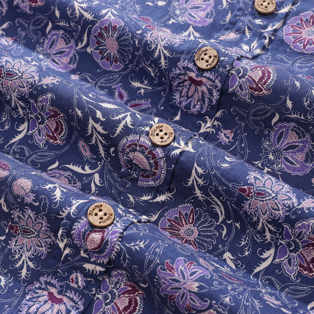 Men's Hawaiian Shirt Mystic Flowers Print Cotton Button-down Short Sleeve Aloha Shirt