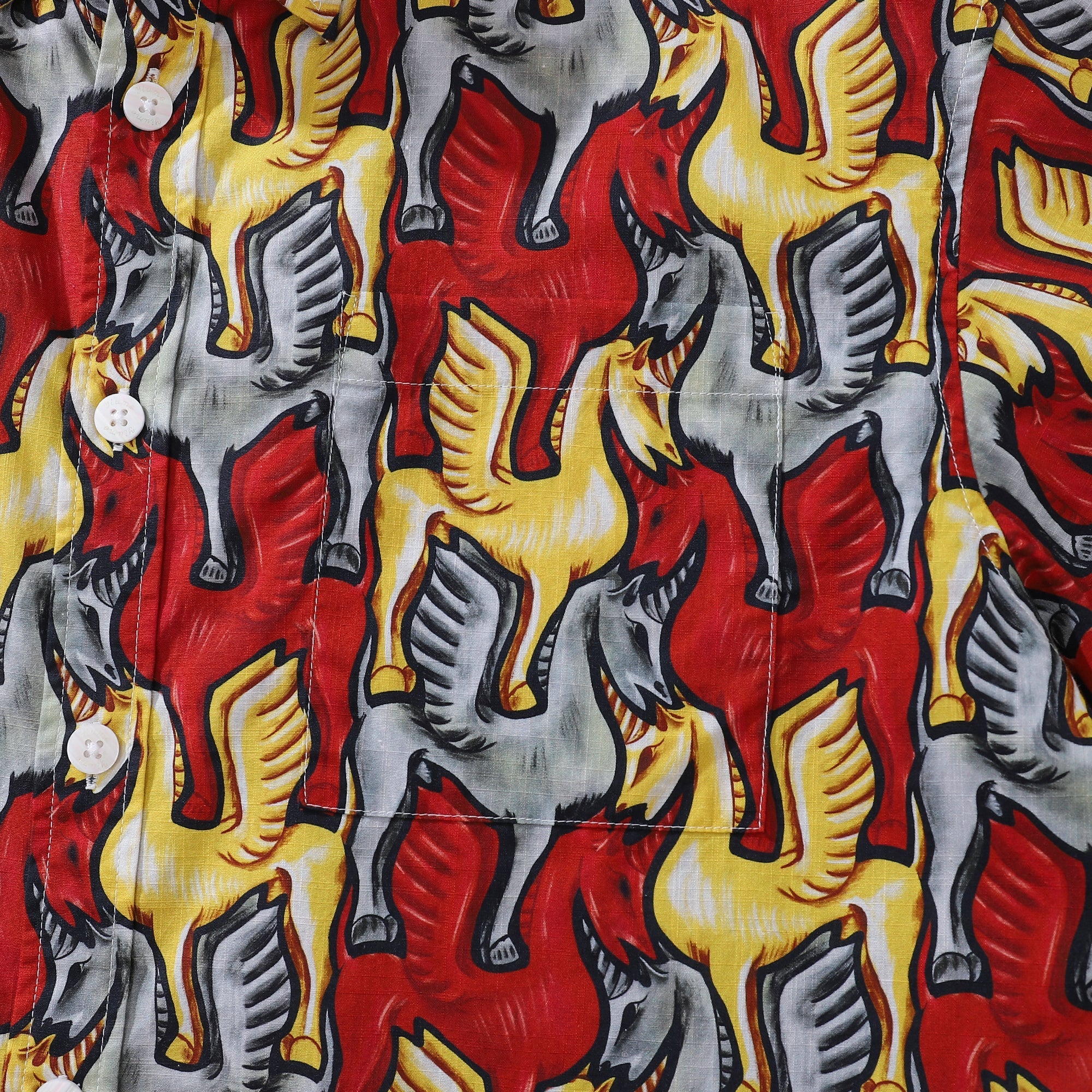 1980s Vintage Men's Hawaiian Shirt Unicorn Print Cotton Button-down Short Sleeve Aloha Shirt