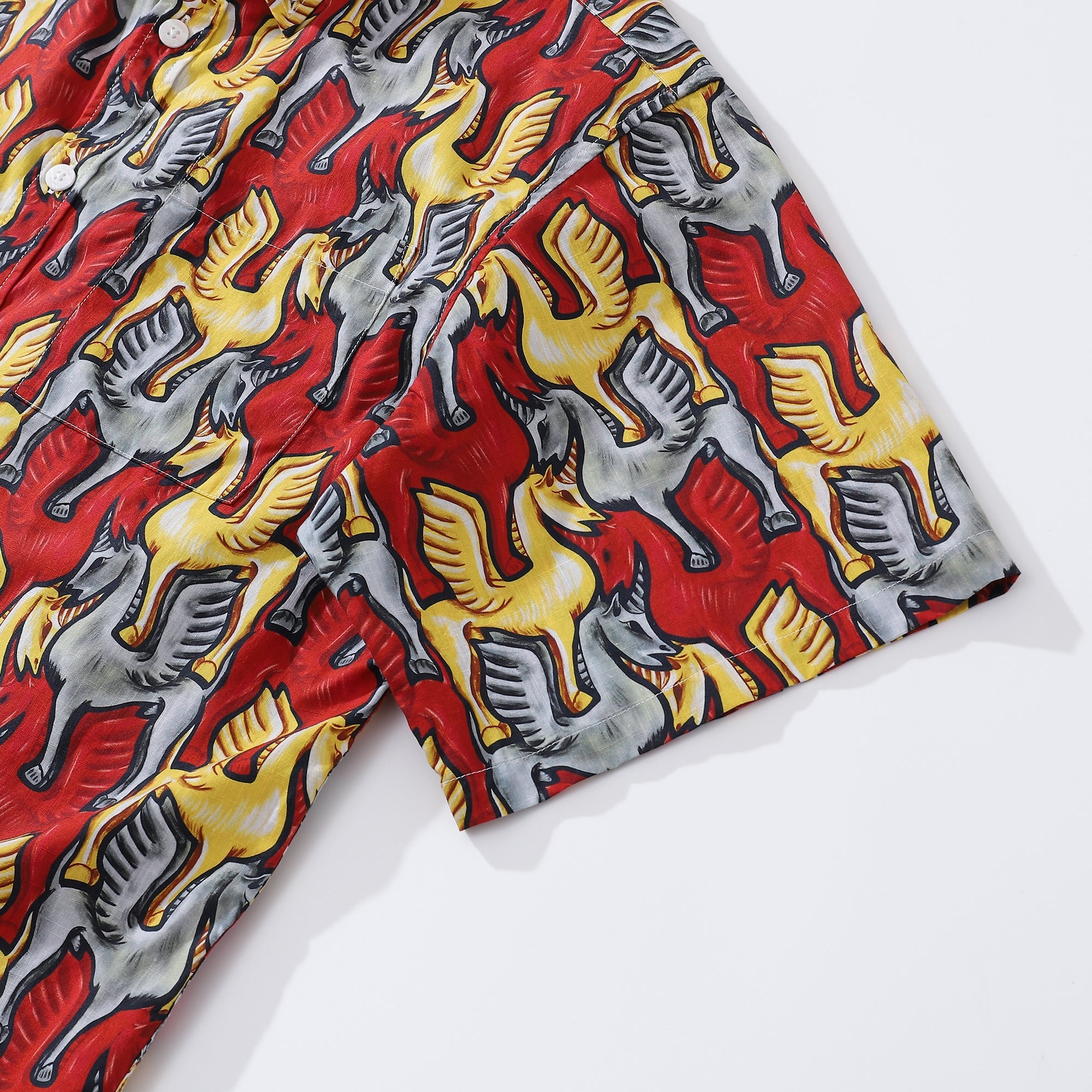 1980s Vintage Men's Hawaiian Shirt Unicorn Print Cotton Button-down Short Sleeve Aloha Shirt