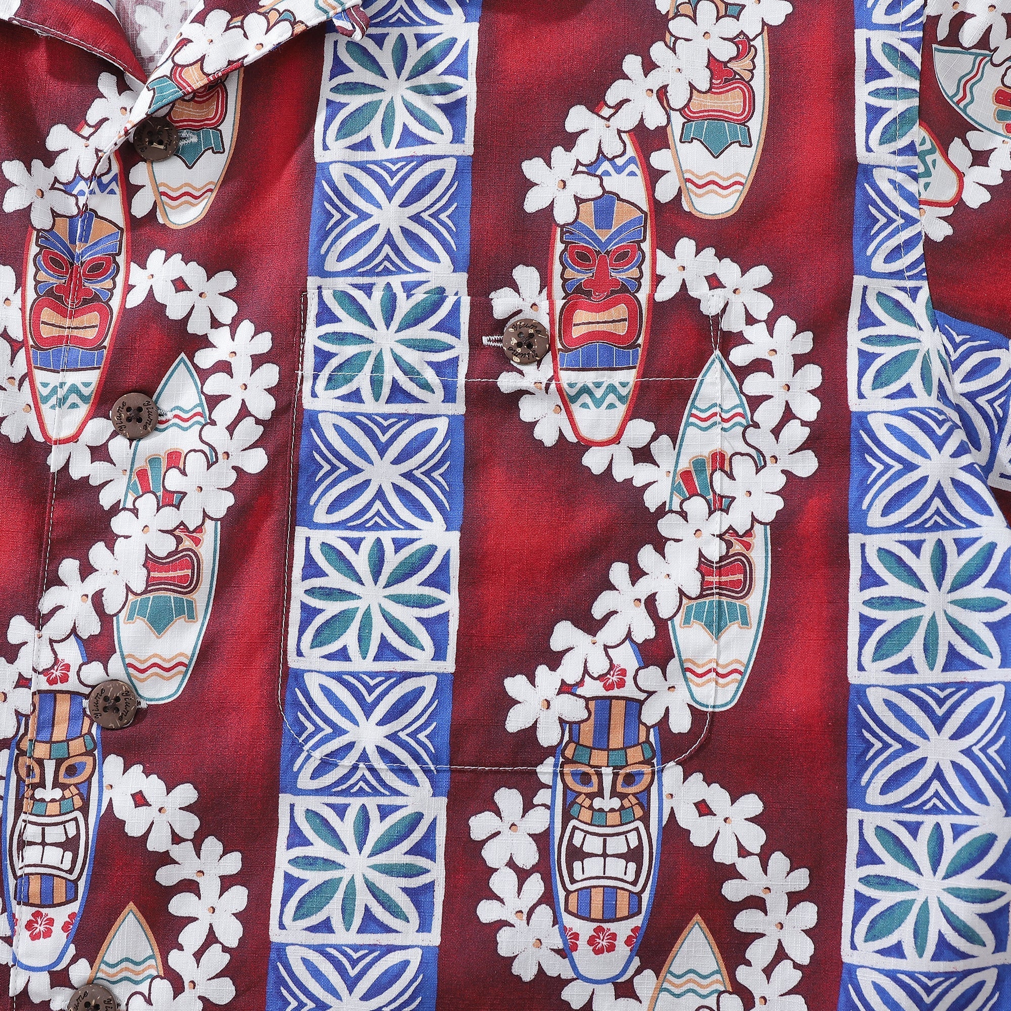 Hawaiian Shirt For Men Surfboard and Lei Shirt Camp Collar 100% Cotton