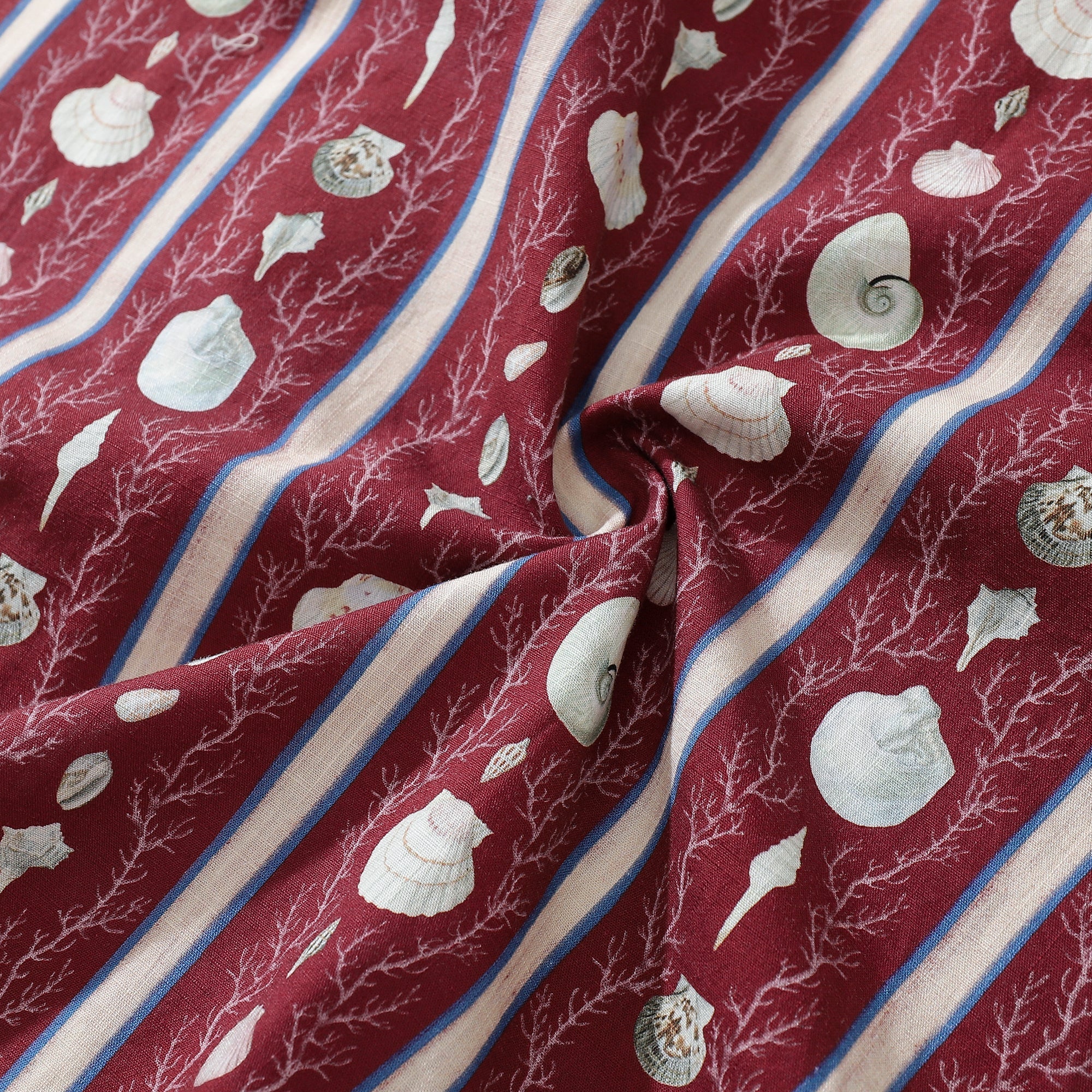 Hawaiian Shirt For Men Red Vintage Cotton Shirt Vertical Striped Shell Short Sleeve