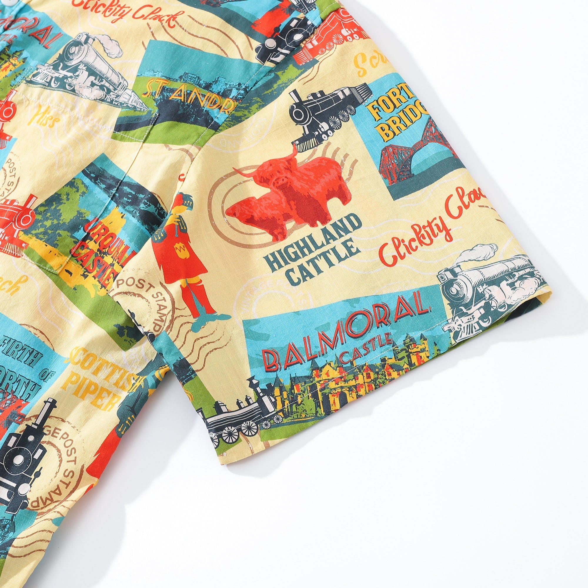 Men's Hawaiian Shirt Heritage Railway Scotland Print 1940s Vintage Short Sleeve Aloha Shirt