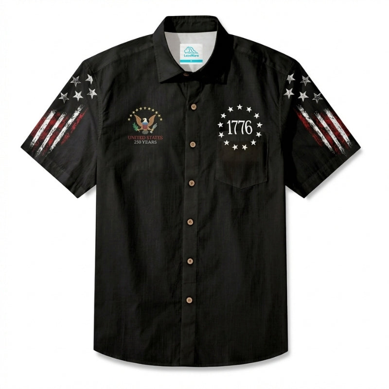 LeosWare® Men's Hawaiian Shirt Short Sleeve Button-up Breathable & Quick-Dry Aloha 250th Anniversary Usa Freedom Flag For Independence Day Celebration