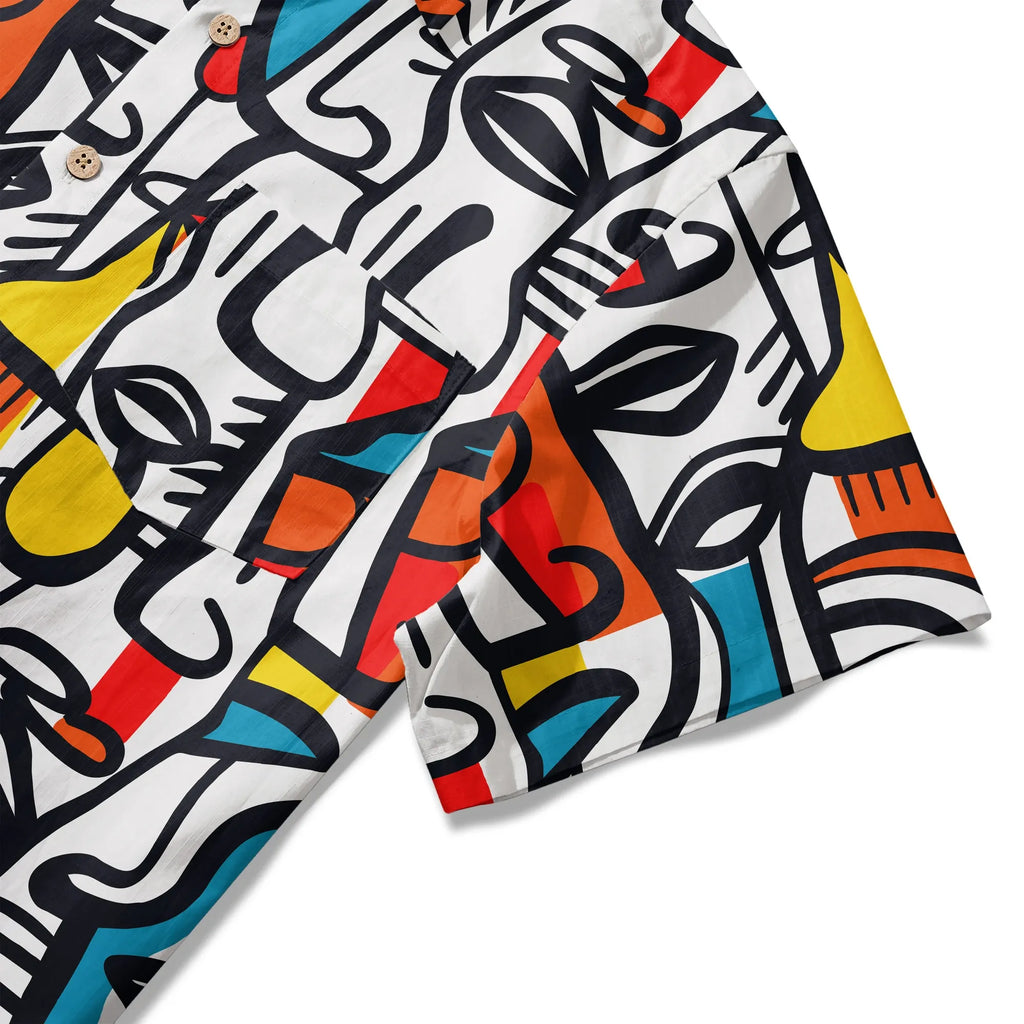 LeosWare® Men's Hawaiian Shirt Short Sleeve Button-up 100% Cotton Aloha Face Paint Palette