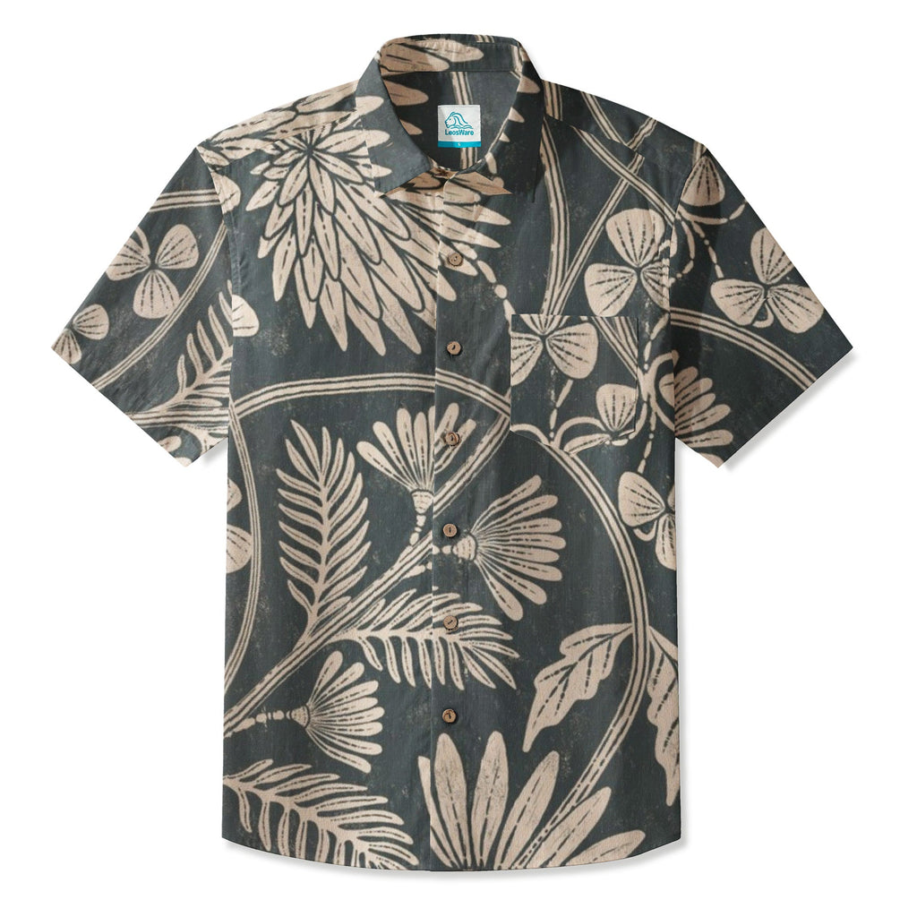 LeosWare® Men's Hawaiian Shirt Short Sleeve Button-up 95% Polyester, 5% Spandex Aloha Floral Elegance