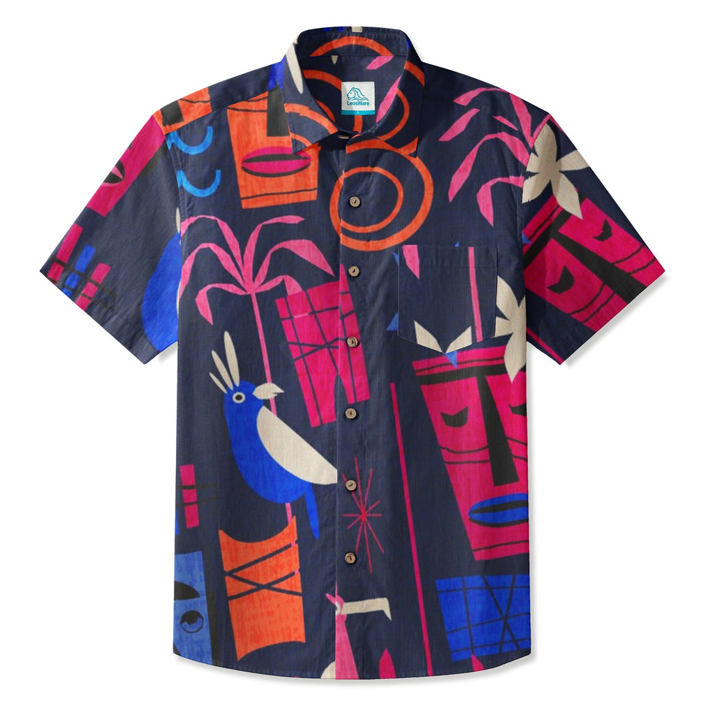 LeosWare® Men's Hawaiian Shirt Short Sleeve Button-up Breathable & Quick-Dry Aloha Tiki Nights
